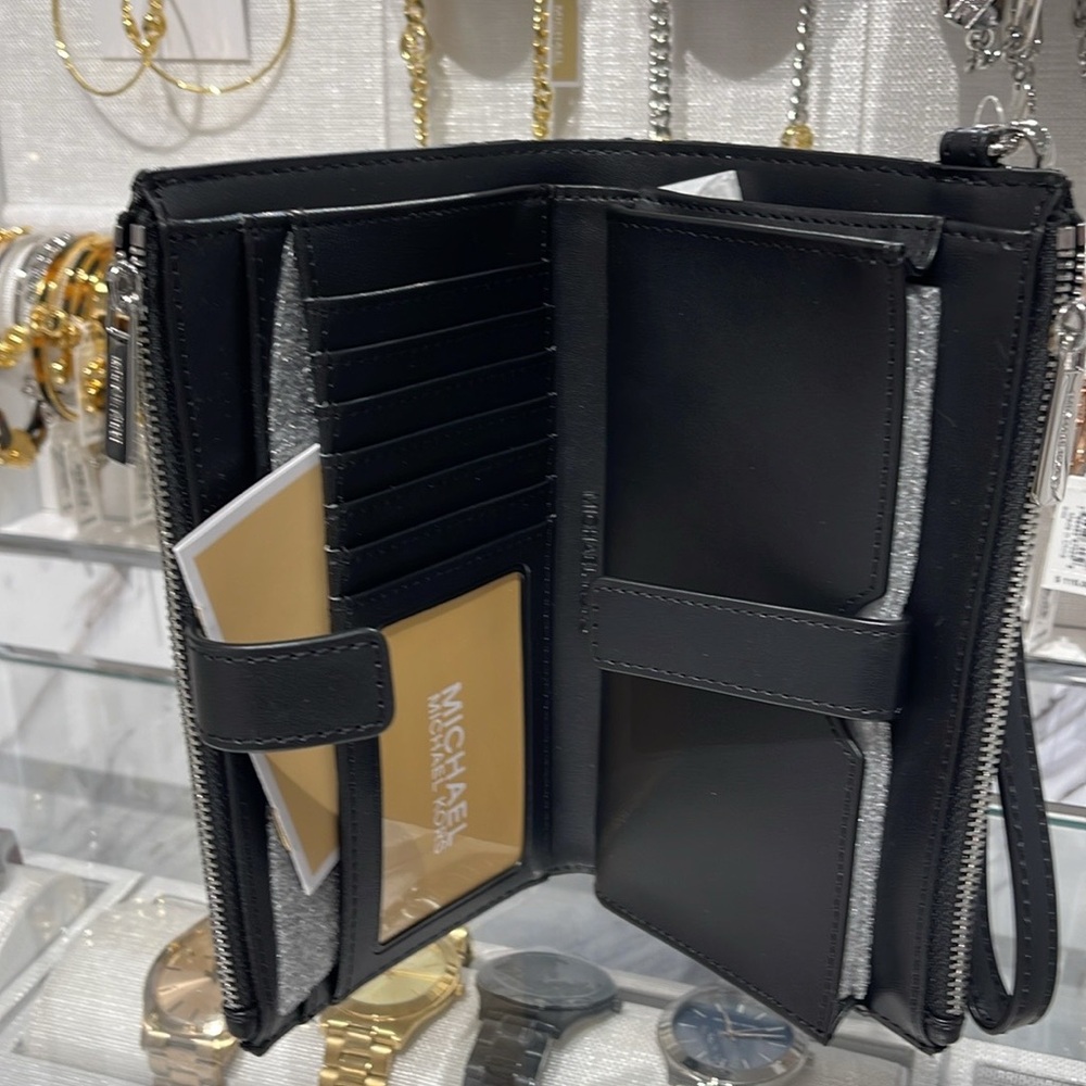Michael Kors Jet Set Travel Large Double-Zip Wristlet-Wallet-PhoneHolder Black - Picture 14 of 16
